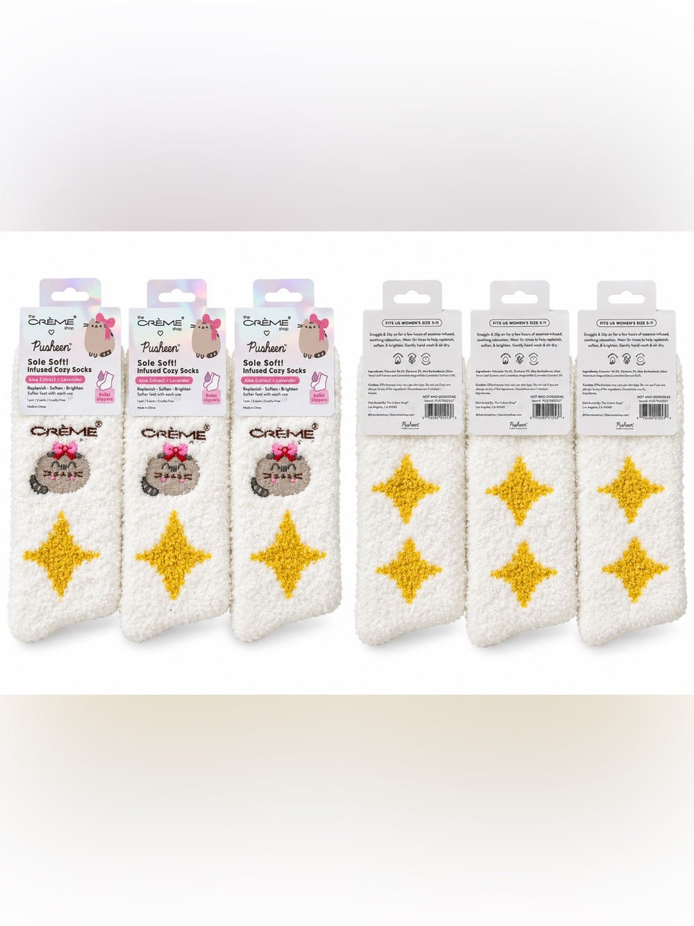 Pusheen Cream & Yellow Star Cozy infused Socks